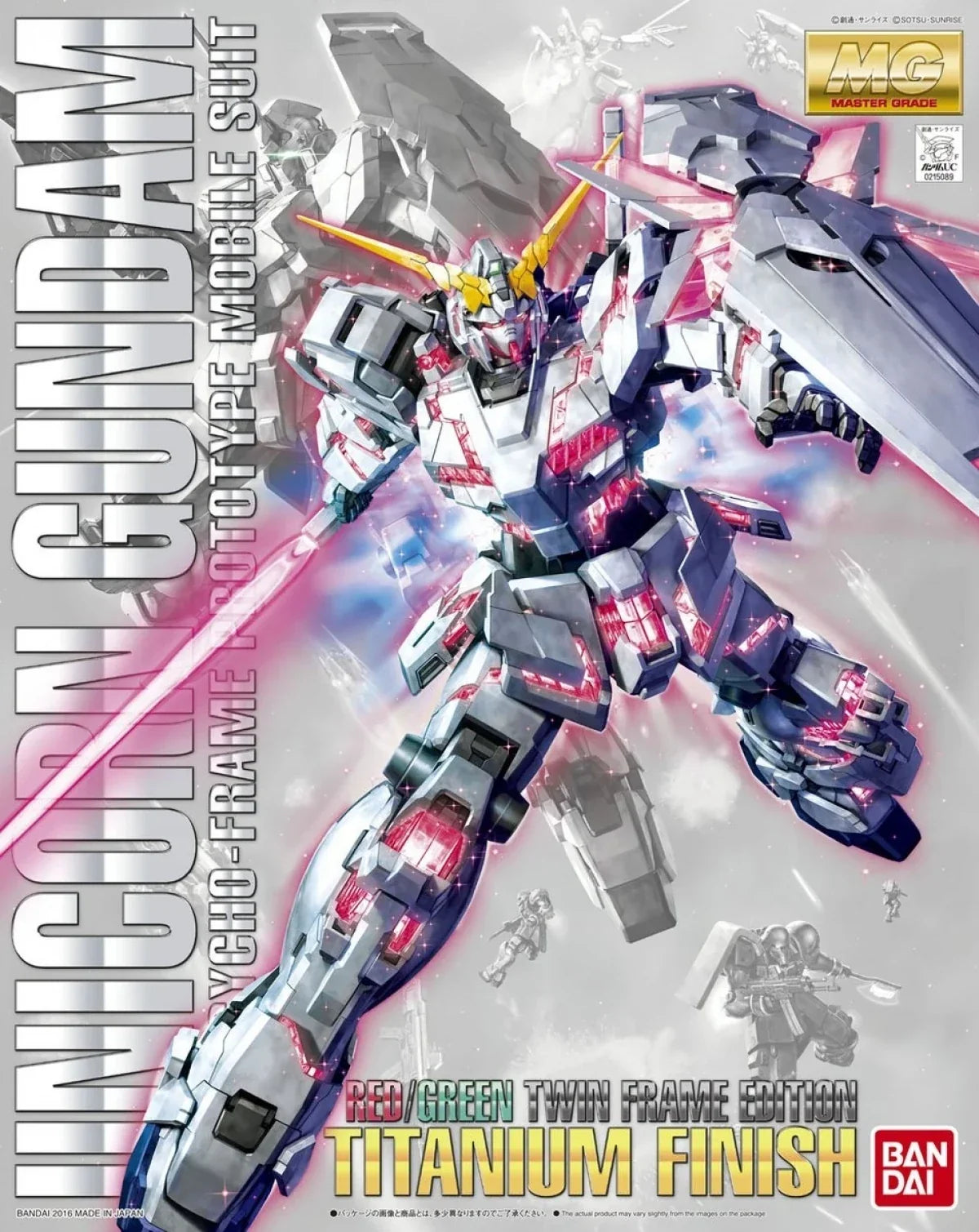 Gundam 1/100 MG Unicorn Gundam Red/Green Twin Frame Edition Ver Ka Titanium Finish Model Kit