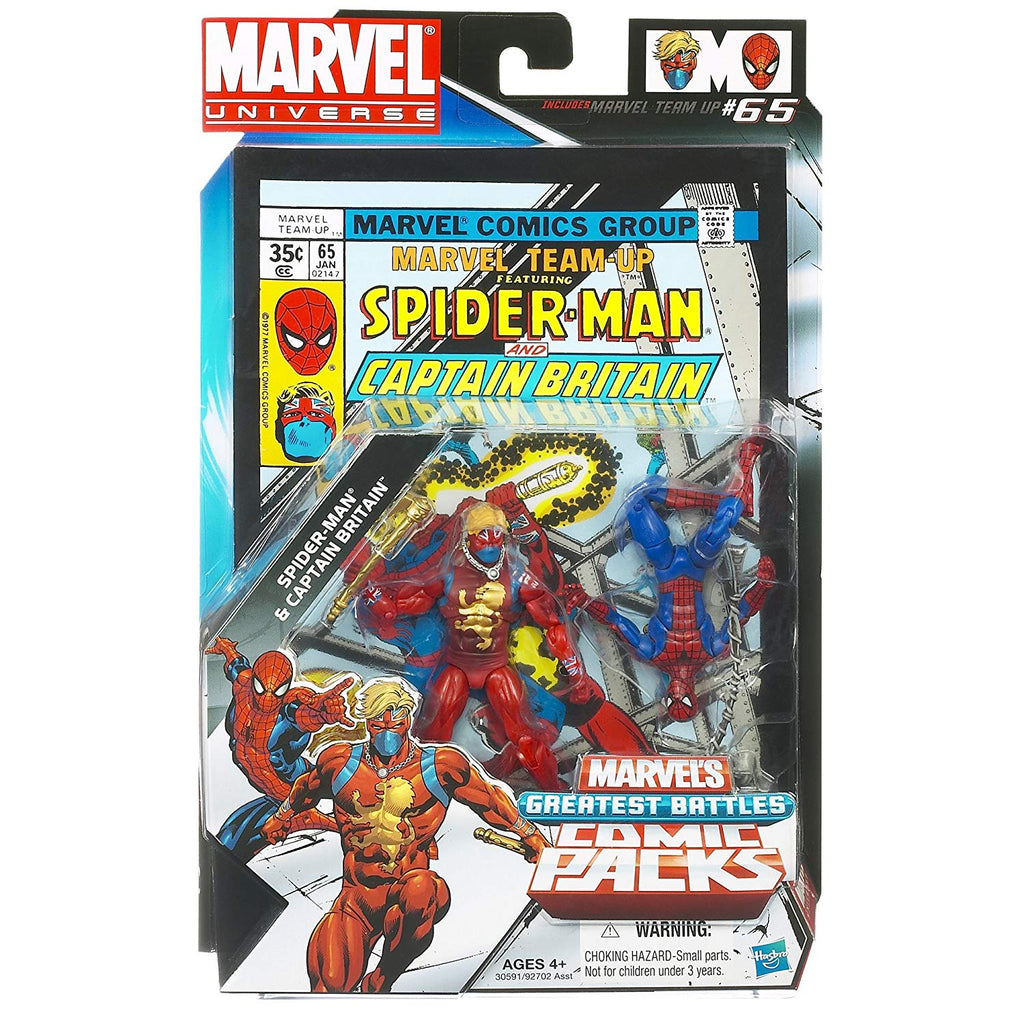 Marvel Universe Comics Greatest Battles Spiderman vs Captain Britain 3.75 inch Comic Book 2 Pack