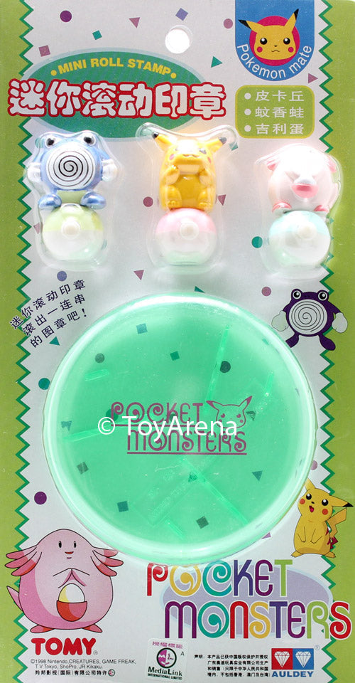 Auldey Tomy Pokemon Polywhirl, Pikachu, Chansey Mini Roll Stamp