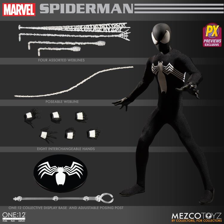 Mezco Toyz ONE:12 Collective: Black Suit Spider-Man Spiderman Action Figure